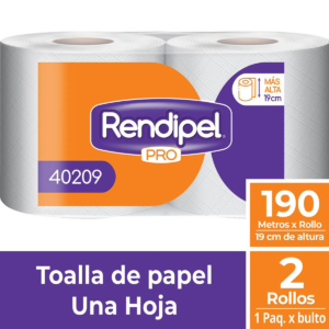 TOALLA ROLLO PARA DISPENSADORES RENDIPEL PRO 2 X 190 MTS