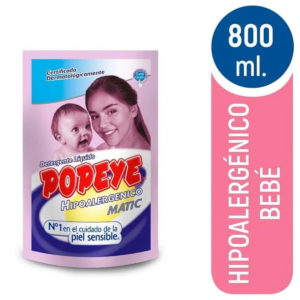 DETERGENTE LÍQUIDO POPEYE BEBÉ HIPOALERGÉNICO DOYPACK 800 ML