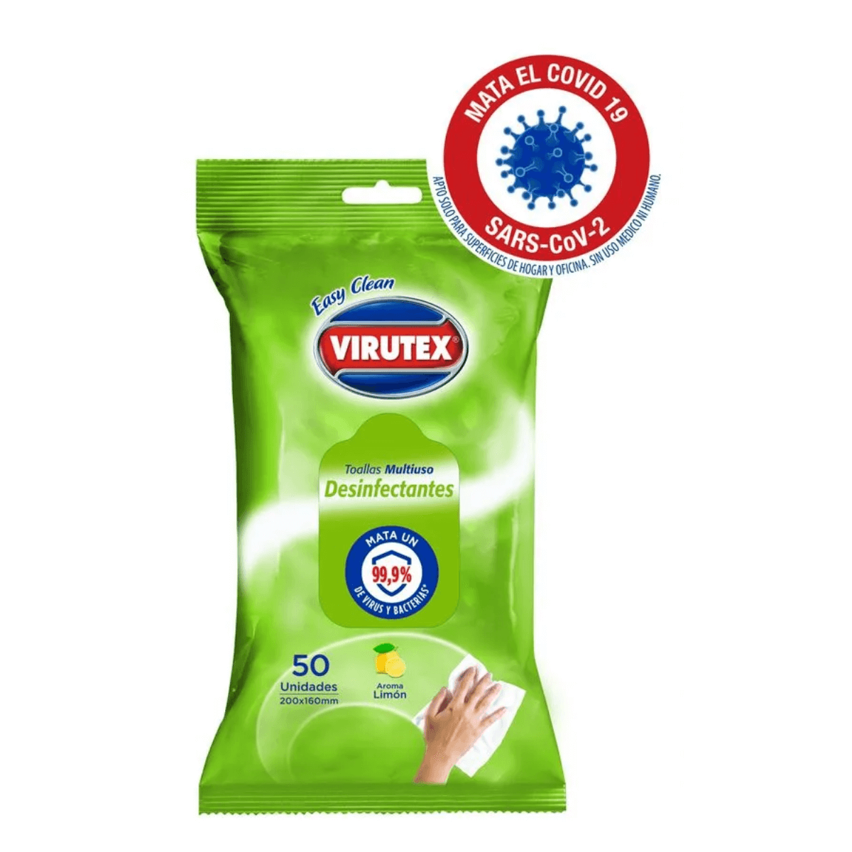 TOALLAS HÚMEDAS DESINFECTANTES VIRUTEX LIMÓN 50 UND