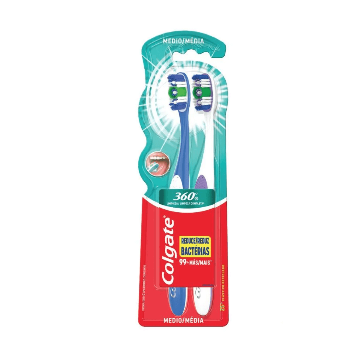 COLGATE CEPILLO DENTAL 360 ° MEDIO PACK X 2