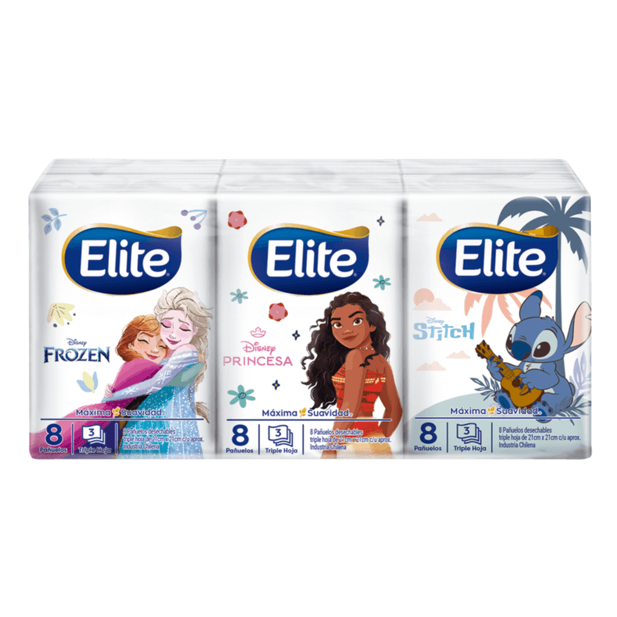 ELITE PAÑUELOS DESECHABLES MINI INFANTIL DISNEY – 6 PACK X 8 UNIDADES